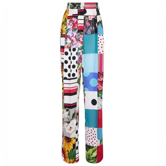 DOLCE & GABBANA Printed Silk Crêpe Wide-Leg Pants Sz 36 NWT - Picture 2 of 10